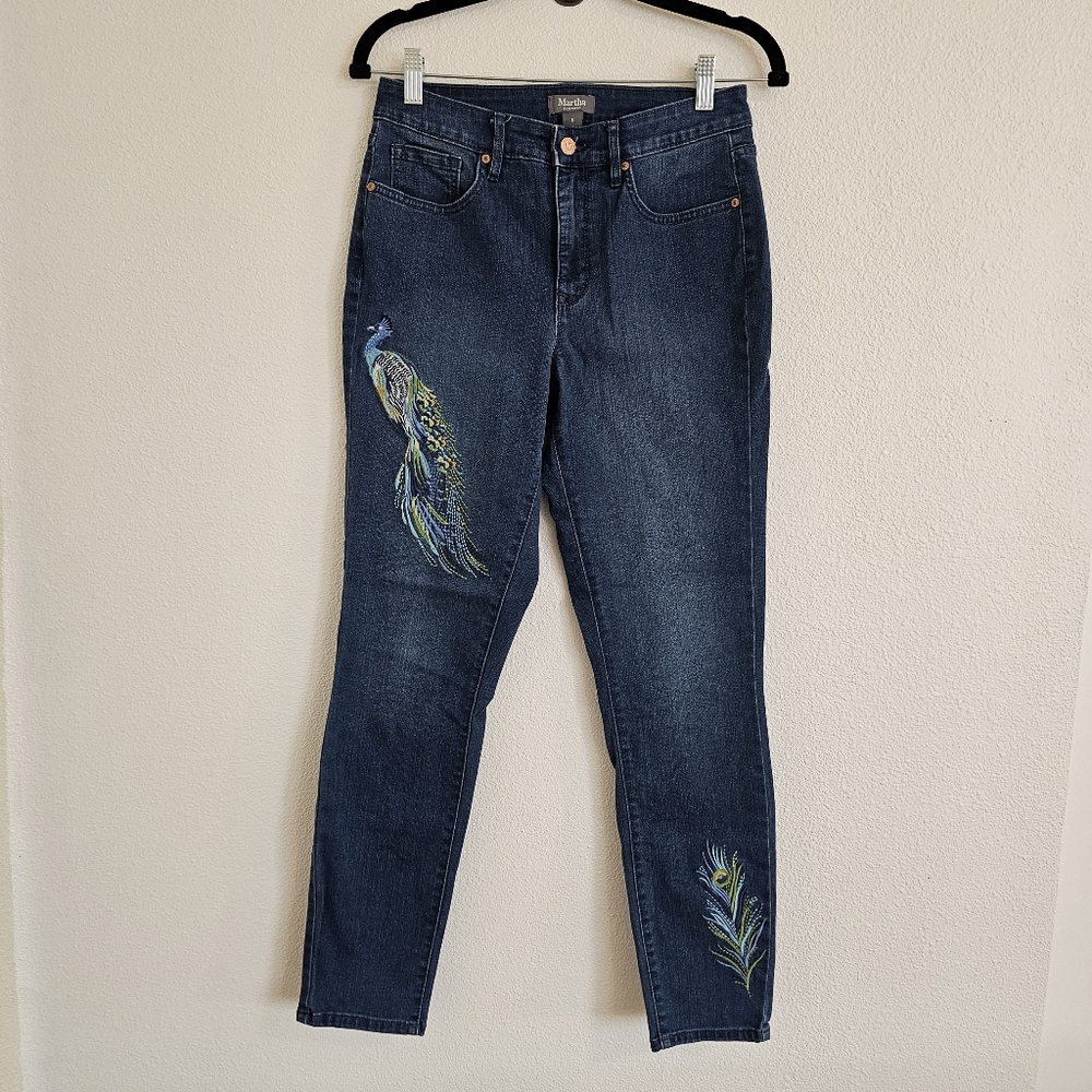 ✅️ Martha Stewart Embroidered Skinny Ankle Denim Jeans | Size 6